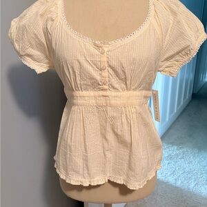 Vanilla Star Cream Short-Sleeve Peplum Top with Pintuck Detail